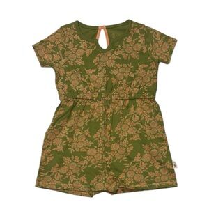 Burt's Bees Girl’s Floral Romper, green, peach, cotton, 2T